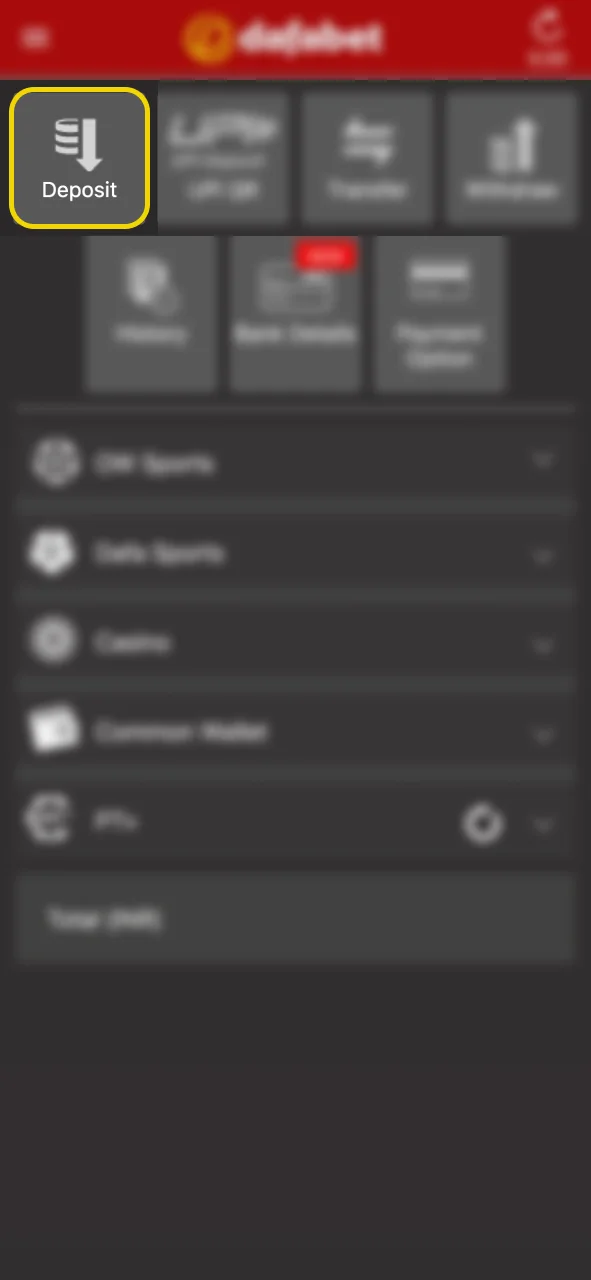 Go to the Dafabet Cashier section and choose Deposit to add funds.