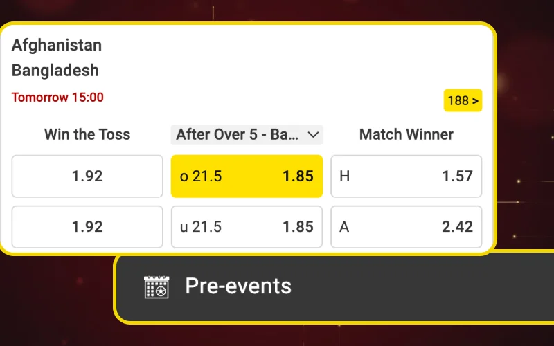 Place your pre-match selections on Dafabet and plan your bets.