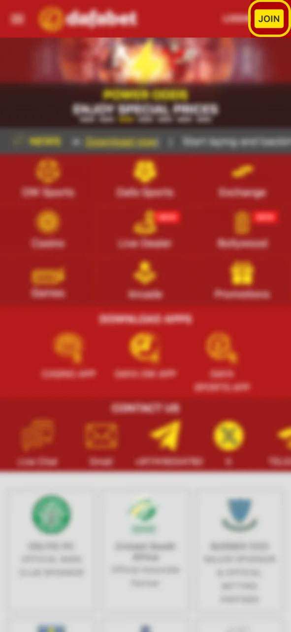 Click Join Now on Dafabet to open the registration form.