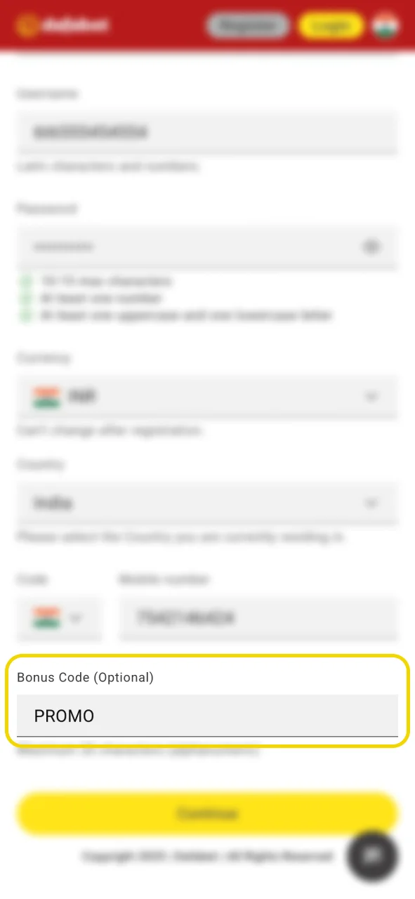 Paste the Dafabet promo code into the bonus field to unlock your reward.