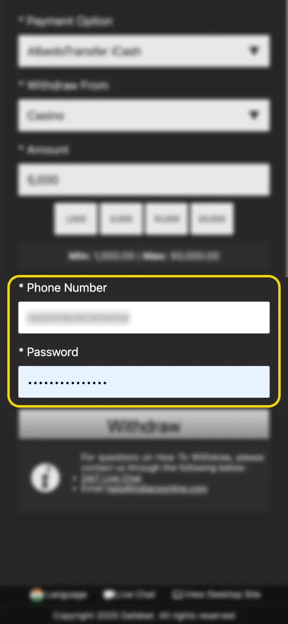 Verify your payout information before submitting on Dafabet.