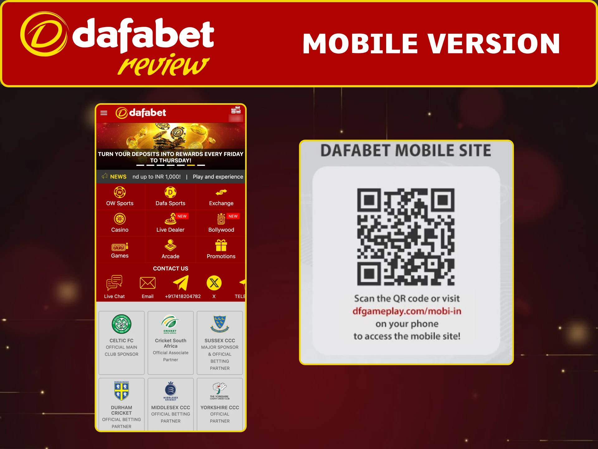 Play and bet on Dafabet mobile site without downloading the app.