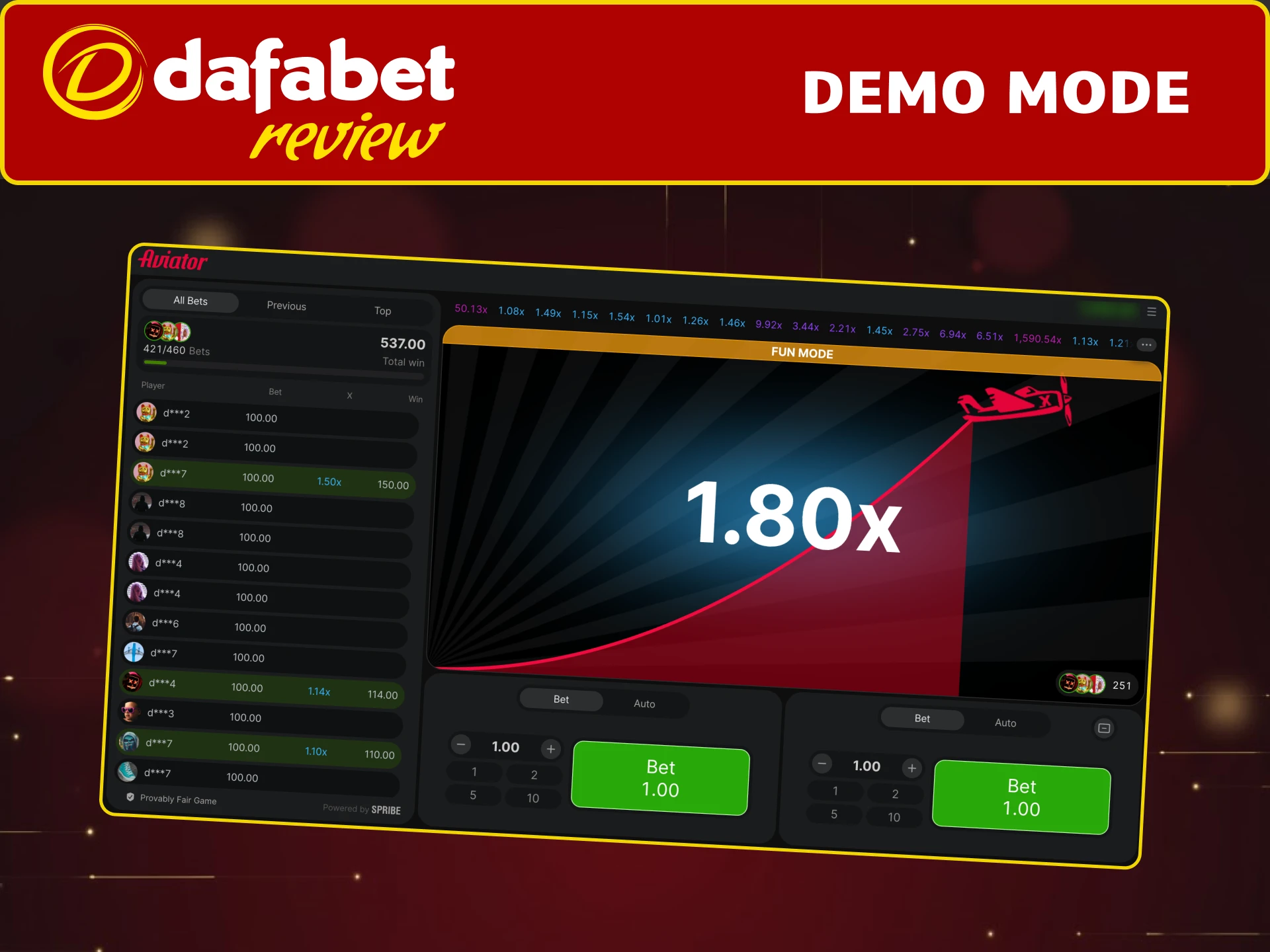 Try Dafabet Aviator demo mode to practice without depositing funds.