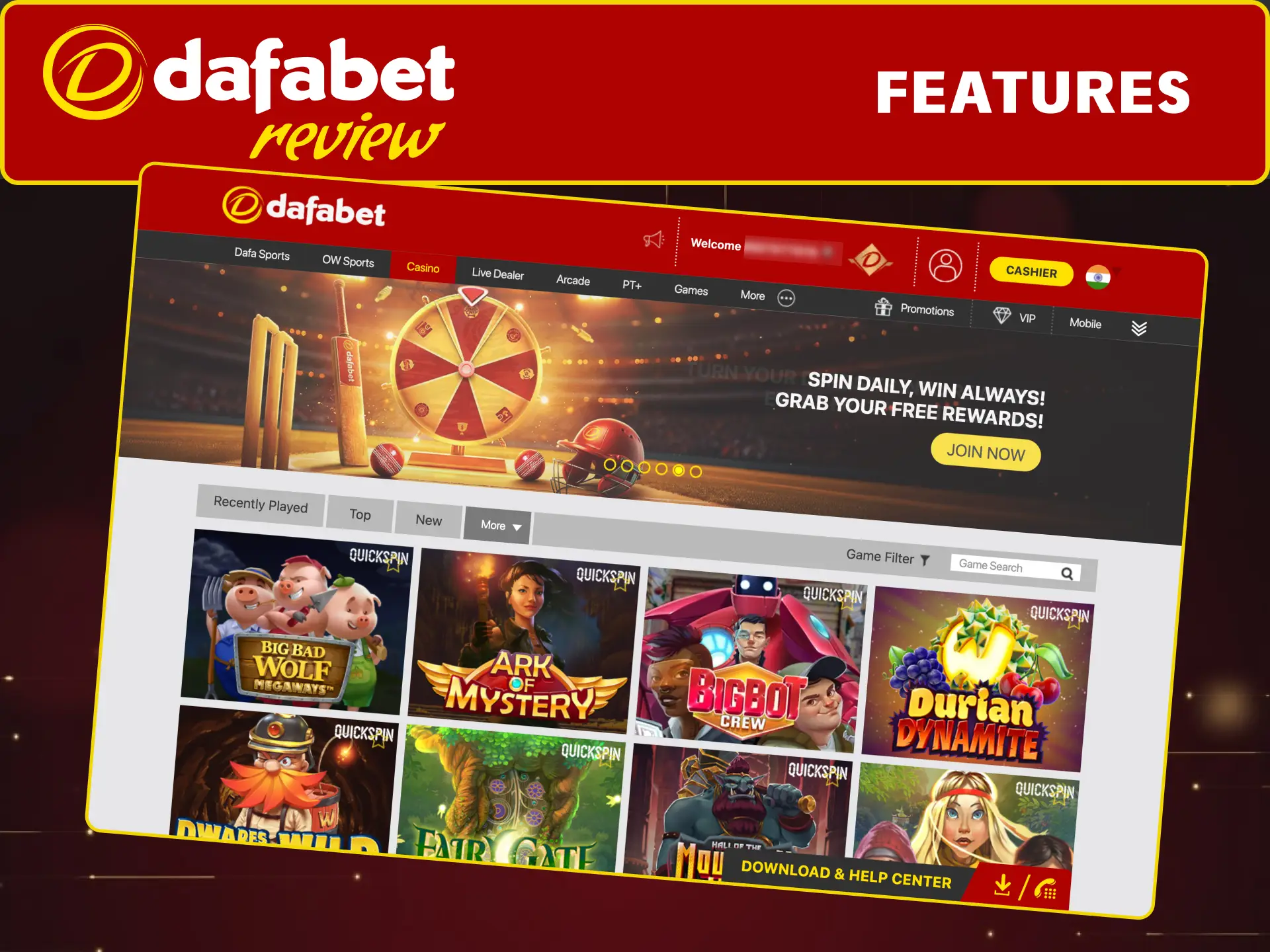 Discover a variety of games and convenient features on Dafabet.