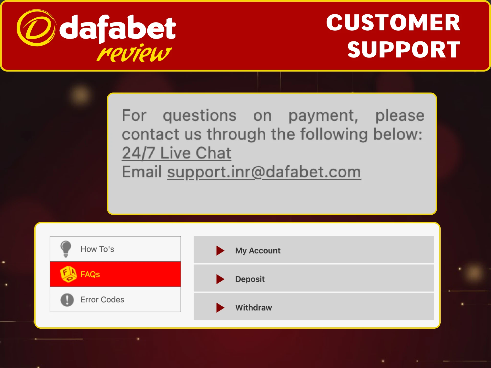 Get instant assistance from Dafabet customer service for deposit or account issues.