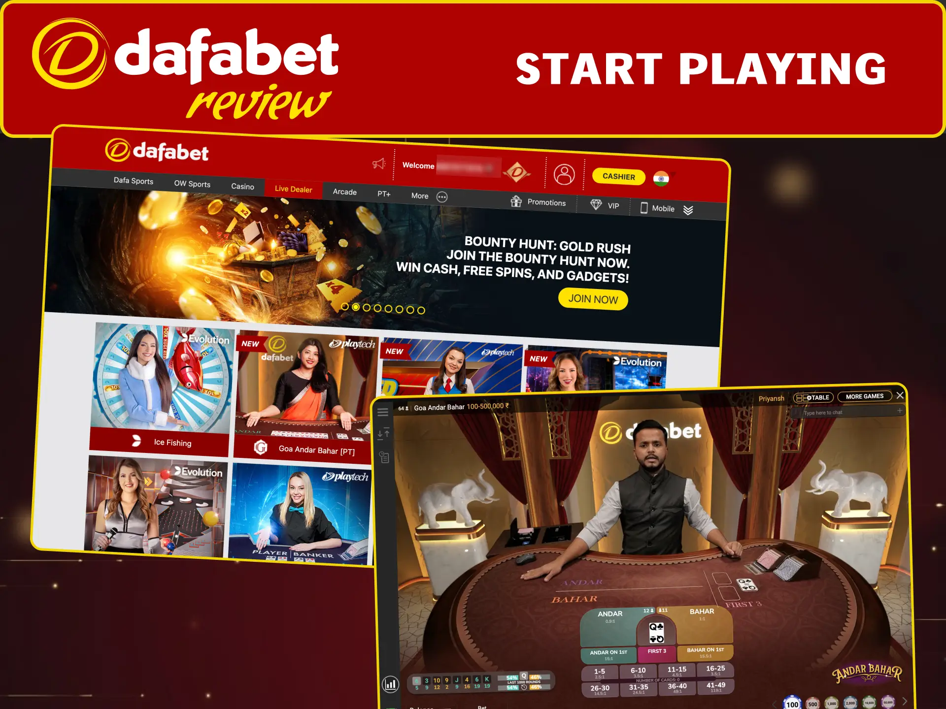 Register, deposit, and launch your favorite live game on Dafabet.