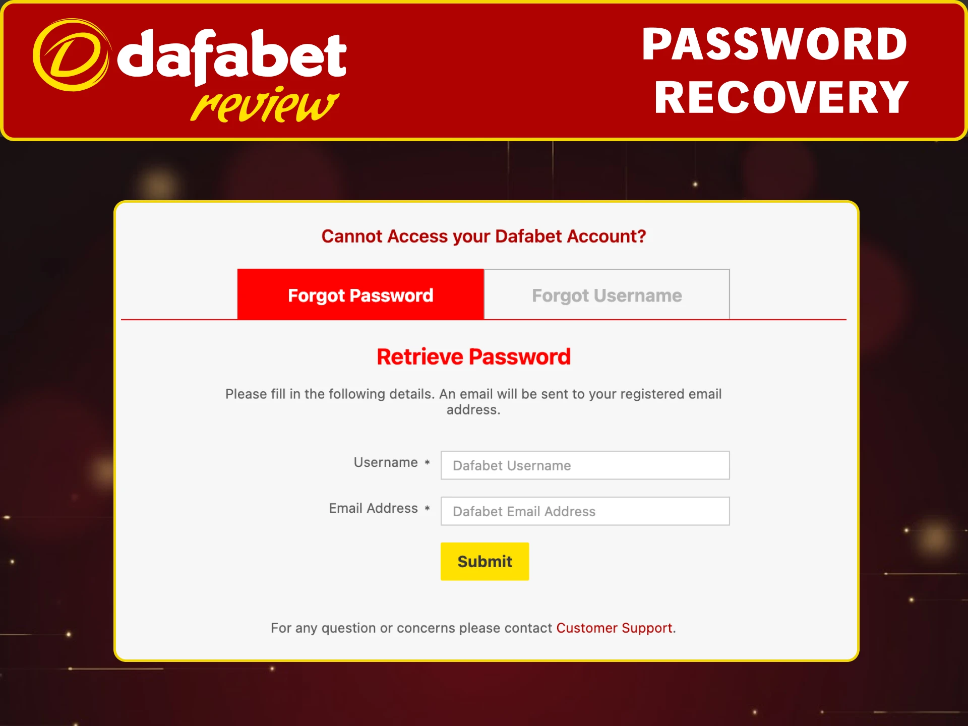 Use Dafabet login recovery to regain access if you forget your password.