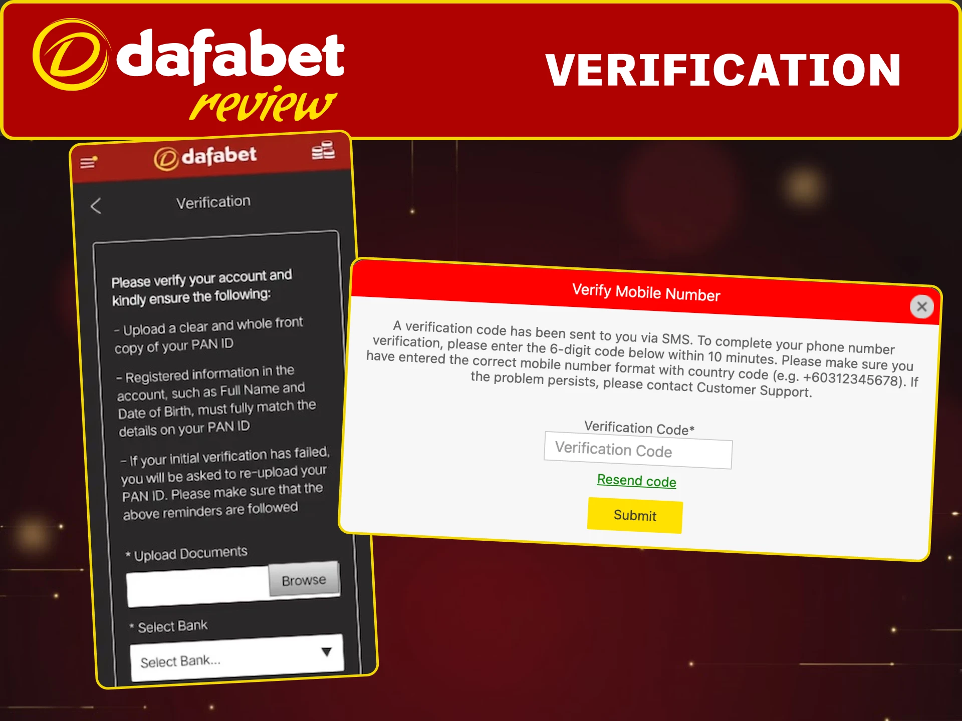 Log in, open profile, and submit required documents to verify Dafabet account.