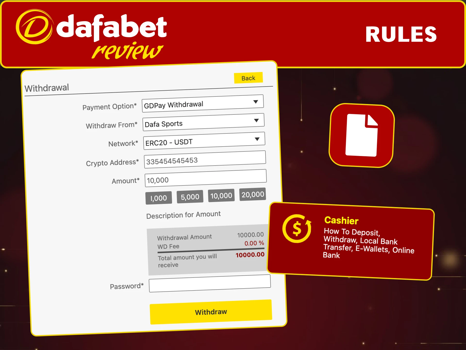 Follow Dafabet Casino withdrawal rules to secure your account and funds.